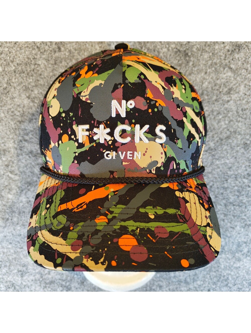 Field Grade "No F*cks Given" Paint Splatter Camo Snapback Hat Cap